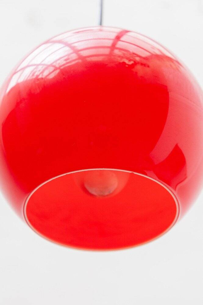 Red opaline glass pendant lamp by Peill&Putzler 1970