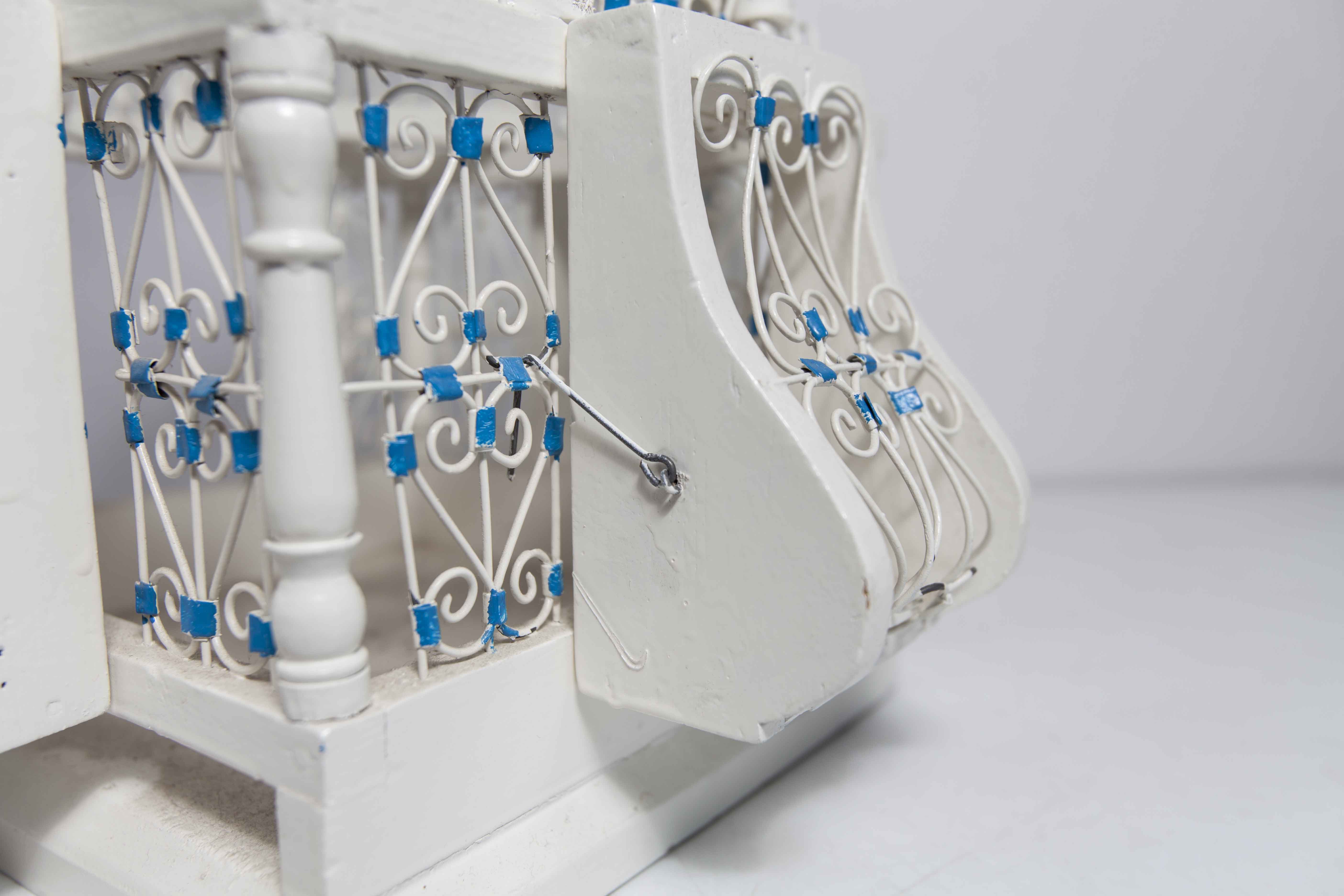 Oriental bird cage 1960 hand-painted wood and metal
