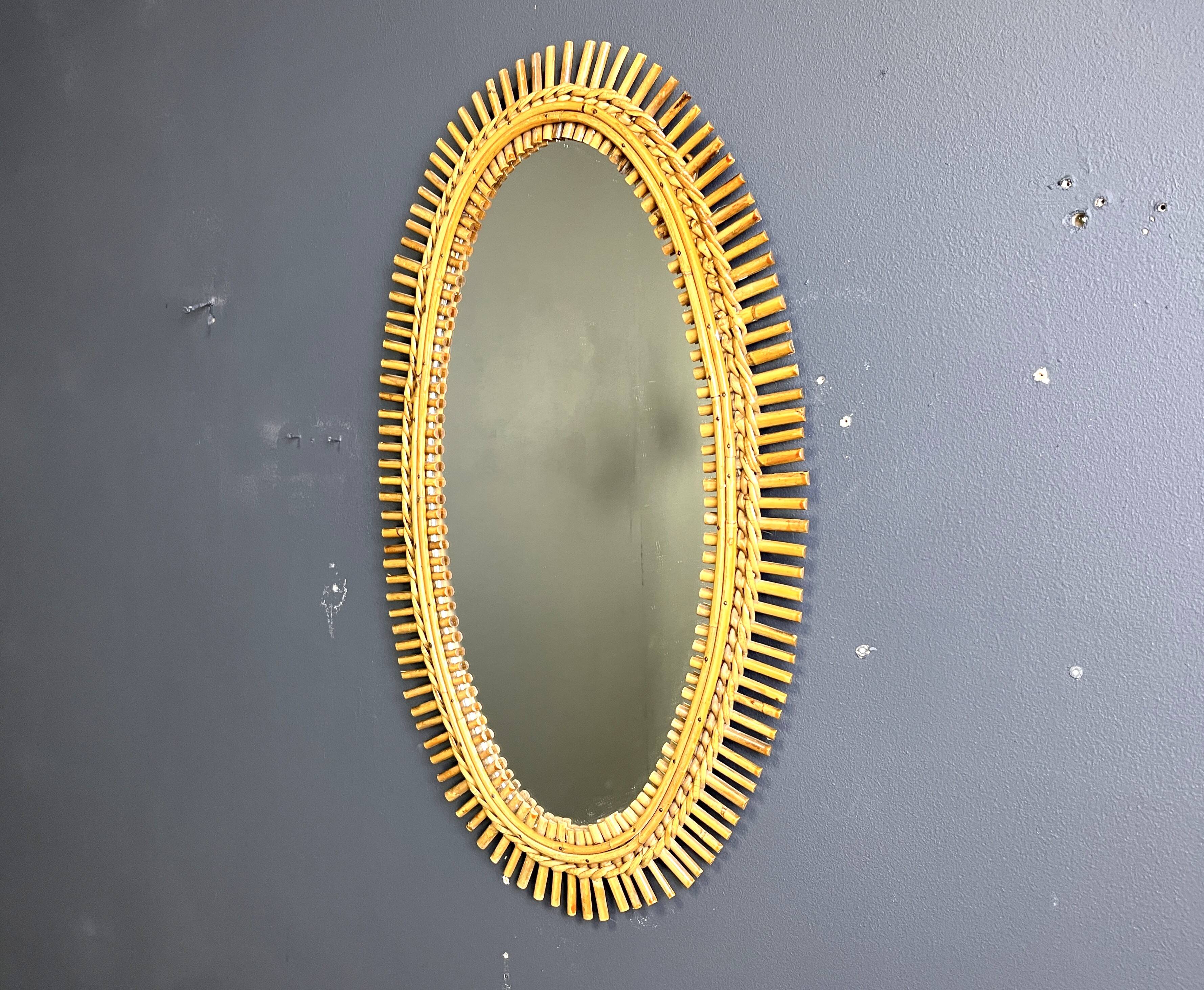 Miroir en bambou italien du milieu du siècle, années 1960
