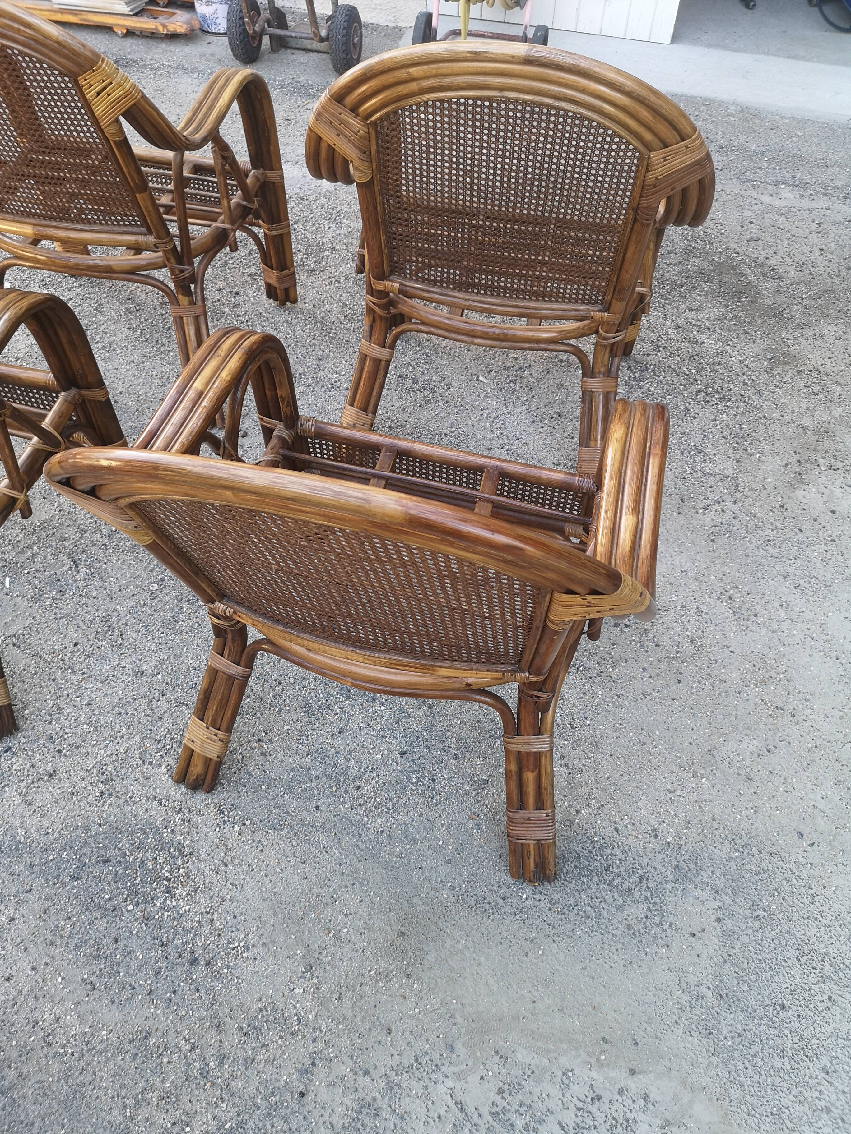 4 vintage rattan armchairs