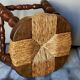 Low vintage regional stool in solid wood with straw top