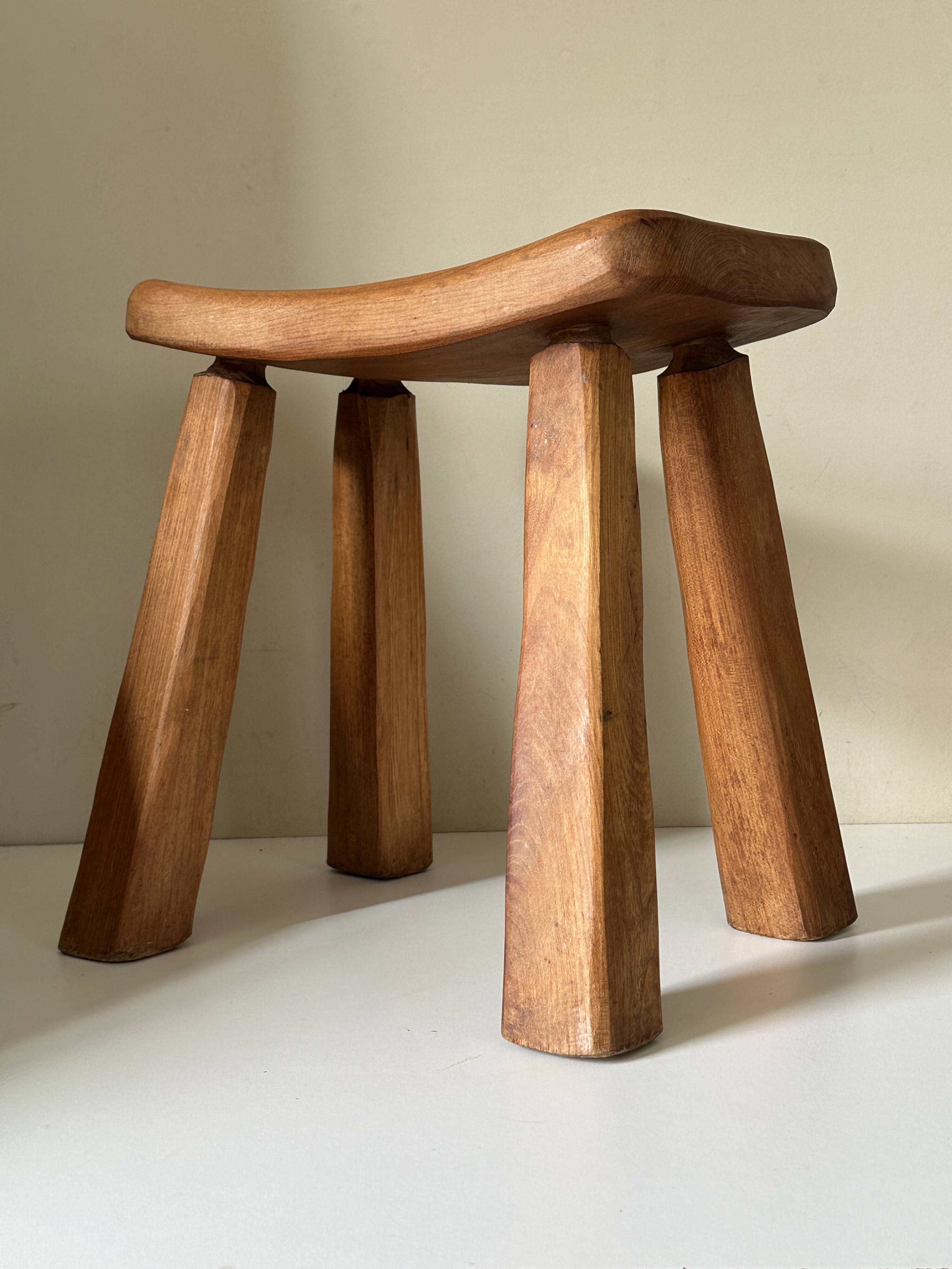 Vintage solid elm stool from the 70s