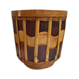 Cache-pot en bois et rotin années 70
