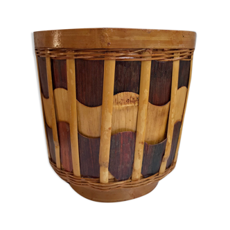 Wooden pot cover and rattan 70s
