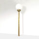 Brass brasserie floor lamp with opaline glass globe
