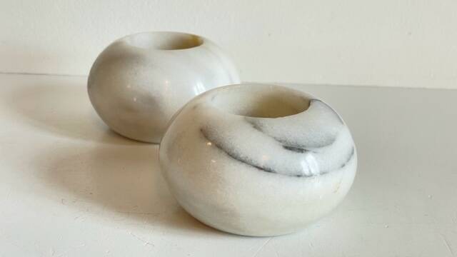 2 marble ball tealight holders from the 70s