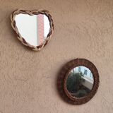 Heart shaped mirror two-tone braided wicker