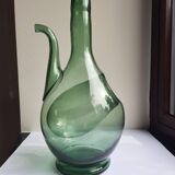 Pair of blown glass wine decanters in blue/green hues.