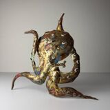 Brutalist metal octopus wall lamp by Salvino Marsura, Italy, 1980s.