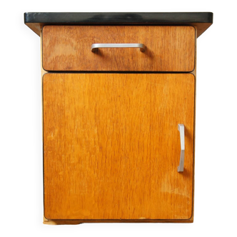 Bedside table in blond wood & Formica 1960