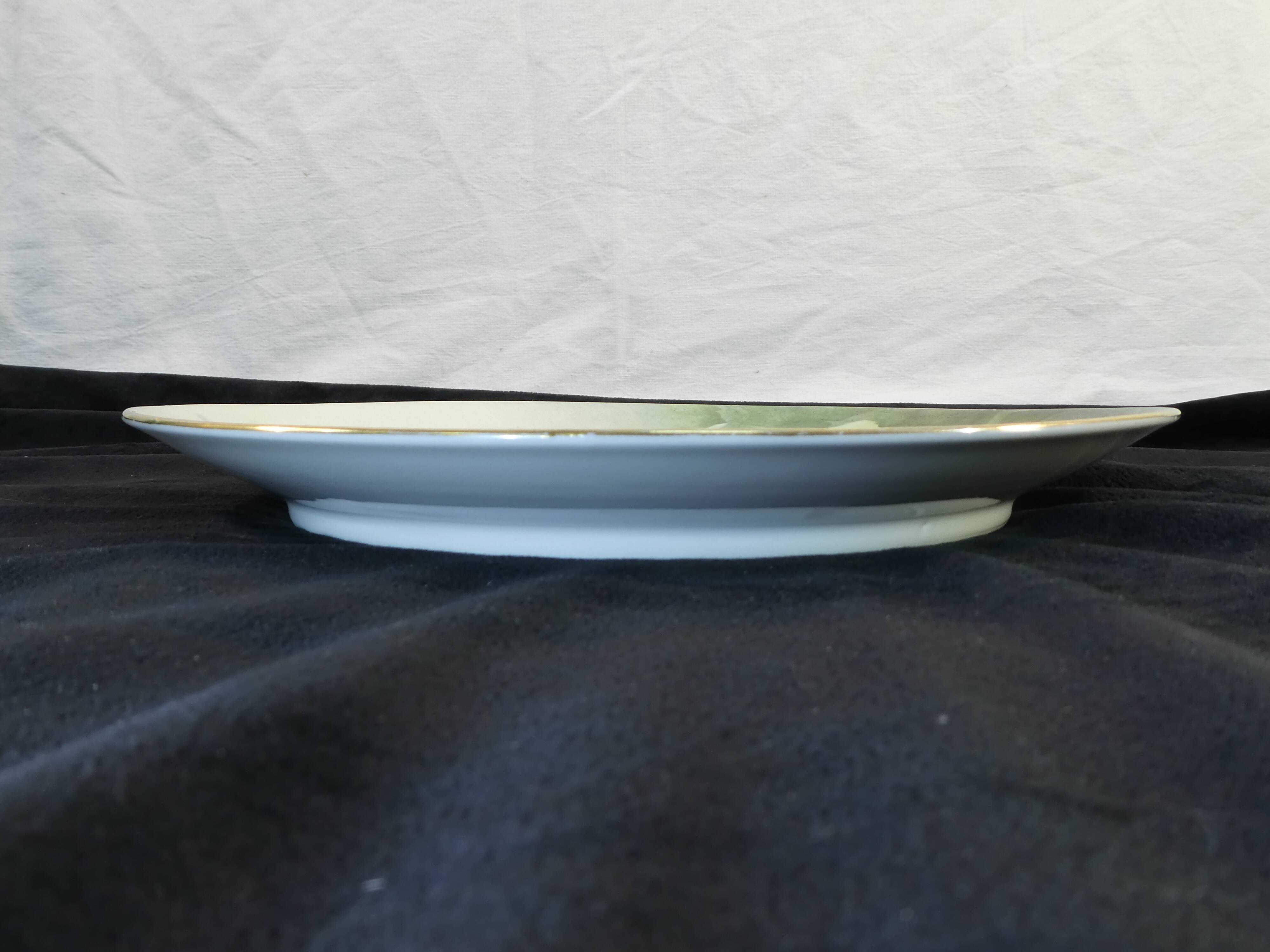 Porcelain dish of LIMOGES decoration of pink DAHLIA signed MARTIAL