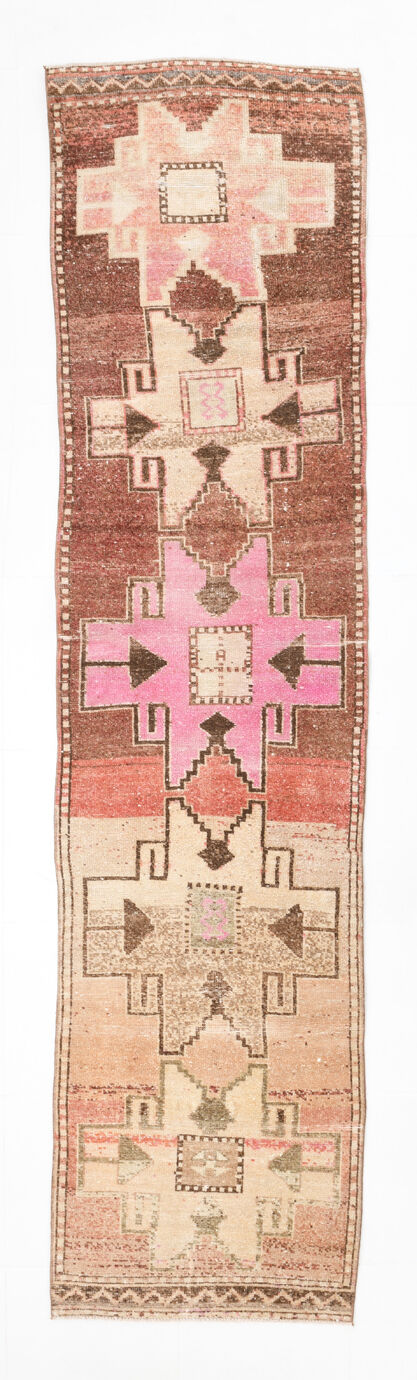 3x10 neutral geometric vintage runner rug, 296x73cm