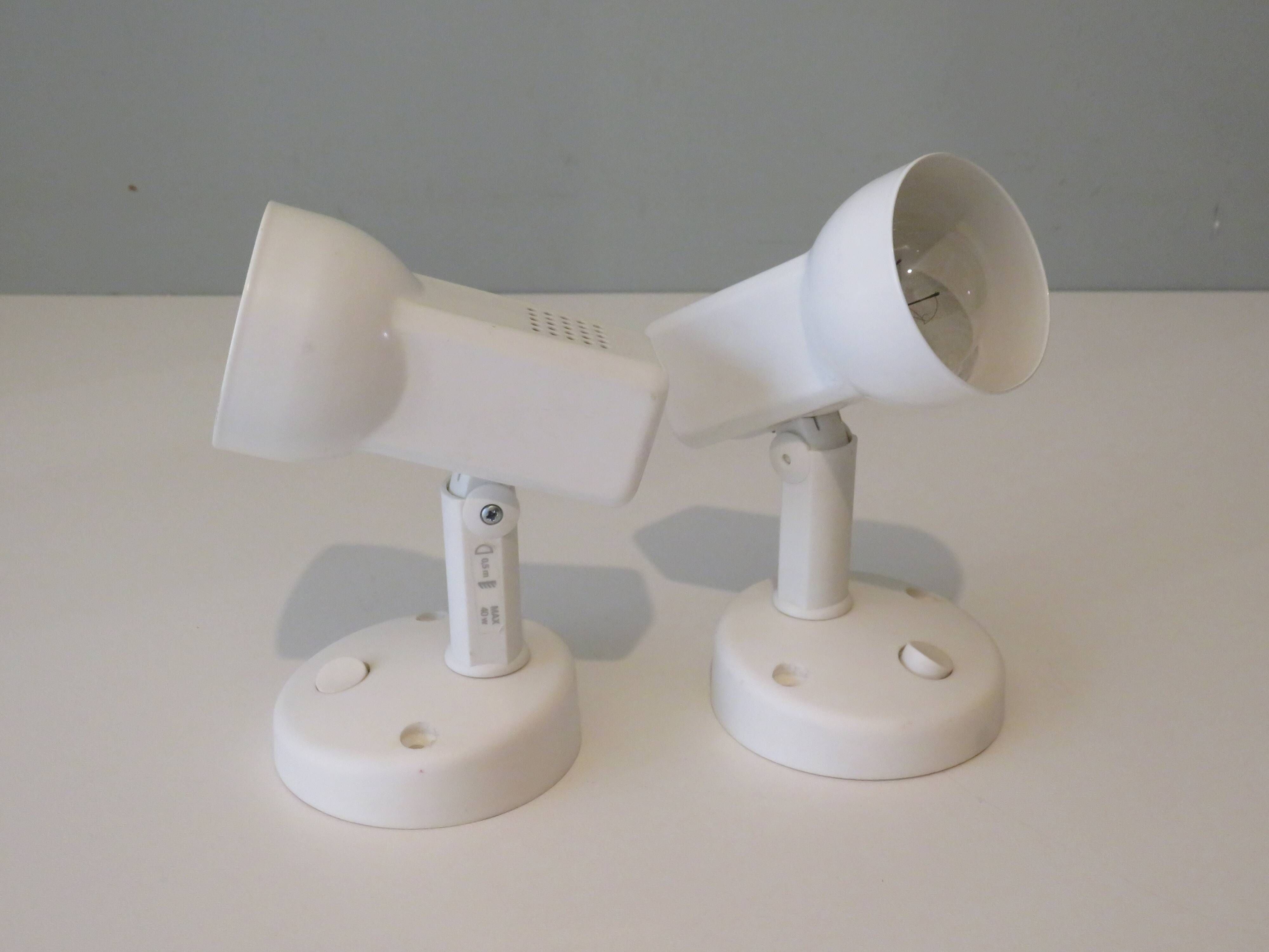 Suite of 2 white lacquered metal wall spotlights Massive edition, Belgium 1970-1980