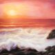 Peinture à l'huile "Coucher de soleil en mer"