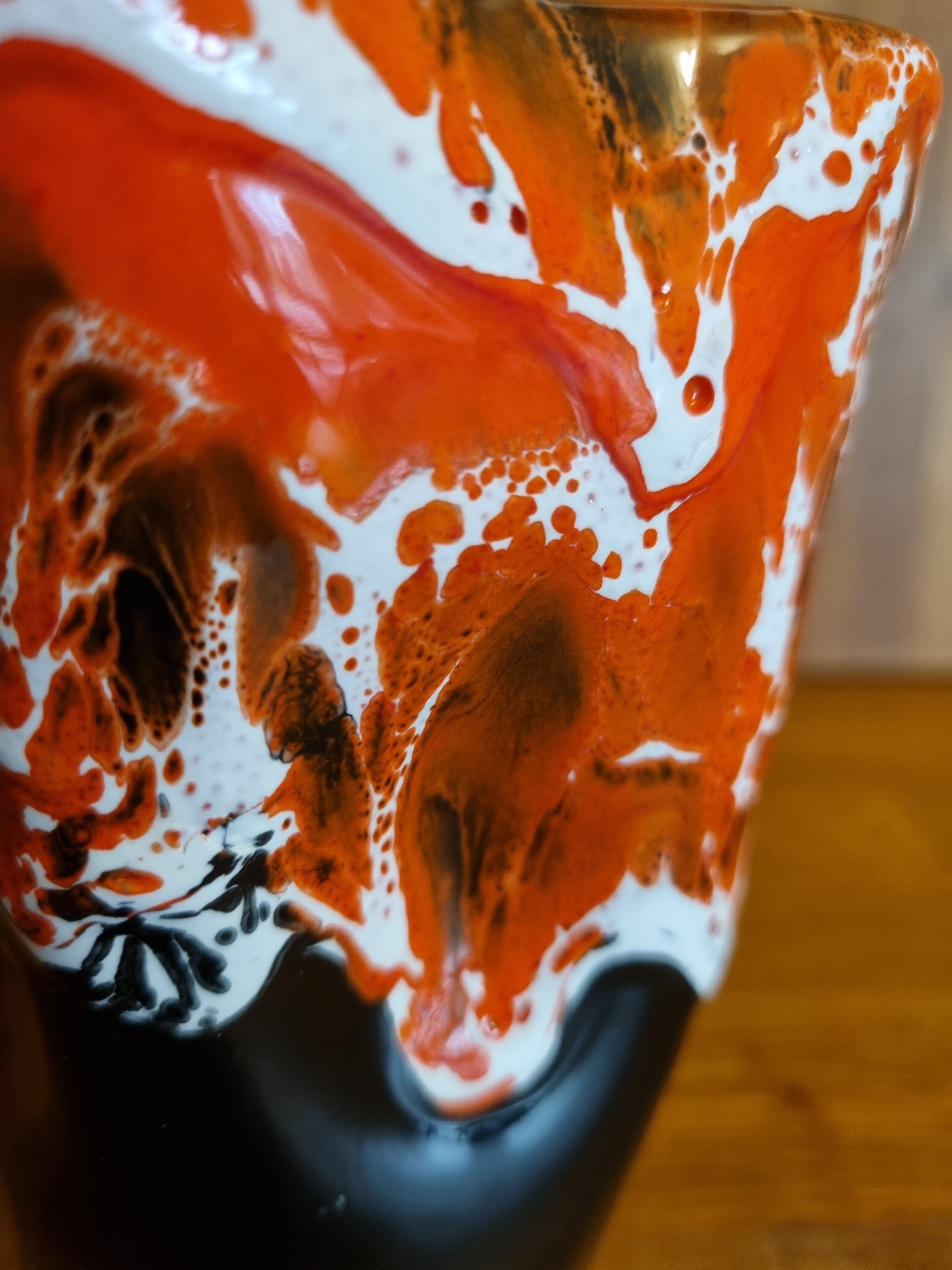 Vintage Vallauris 70s orange red and brown vase