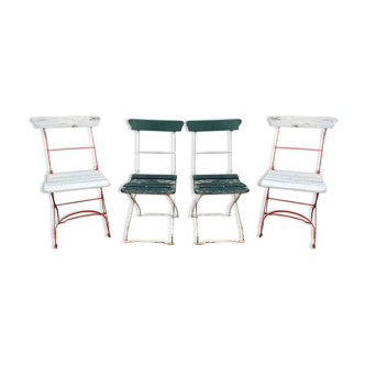 4 folding chairs garden mismatched brasserie restaurant terasse bar vintage bistro