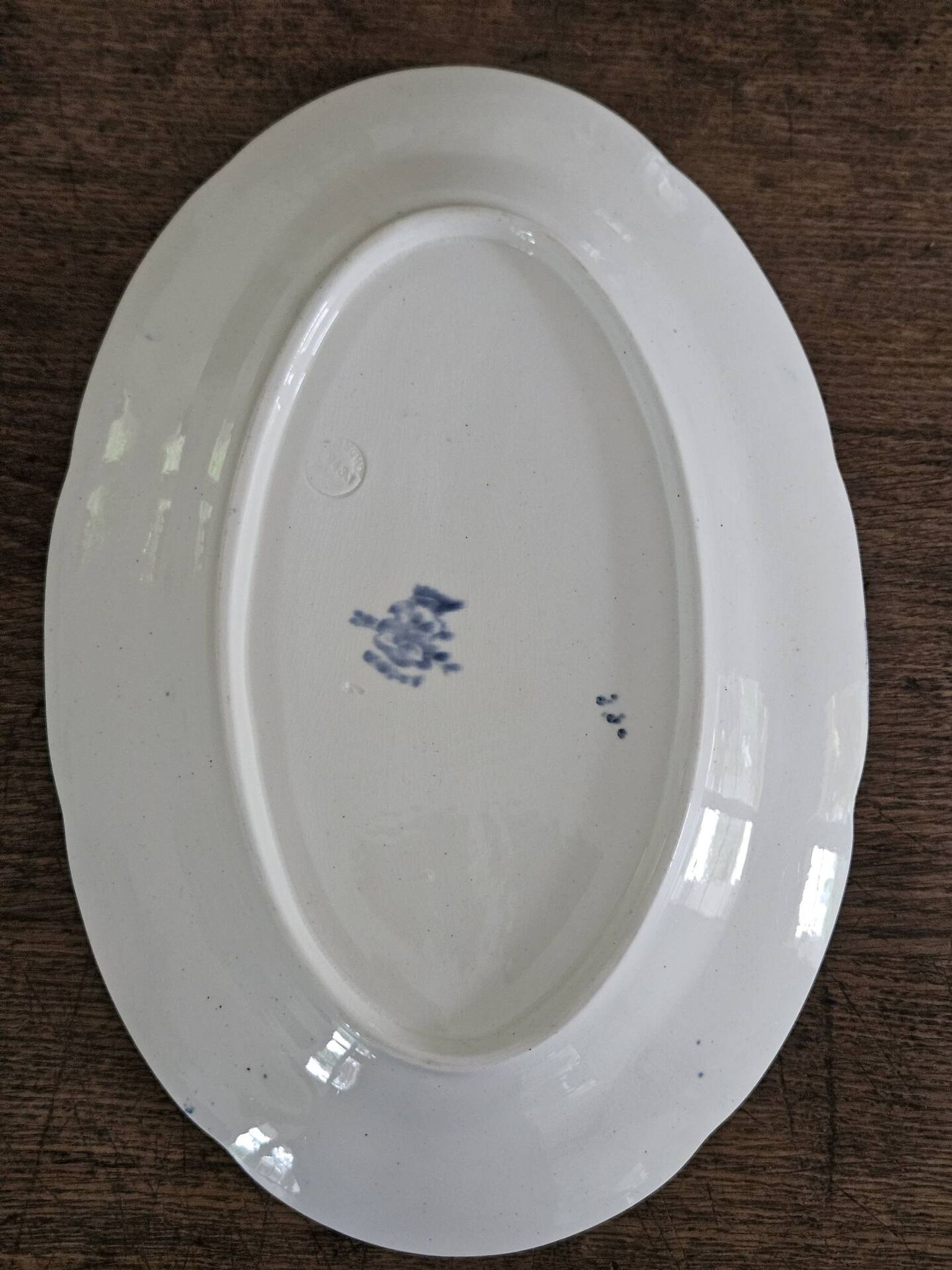Plat ovale faience Longwy modèle Joinville n*243 bleu terre de fer