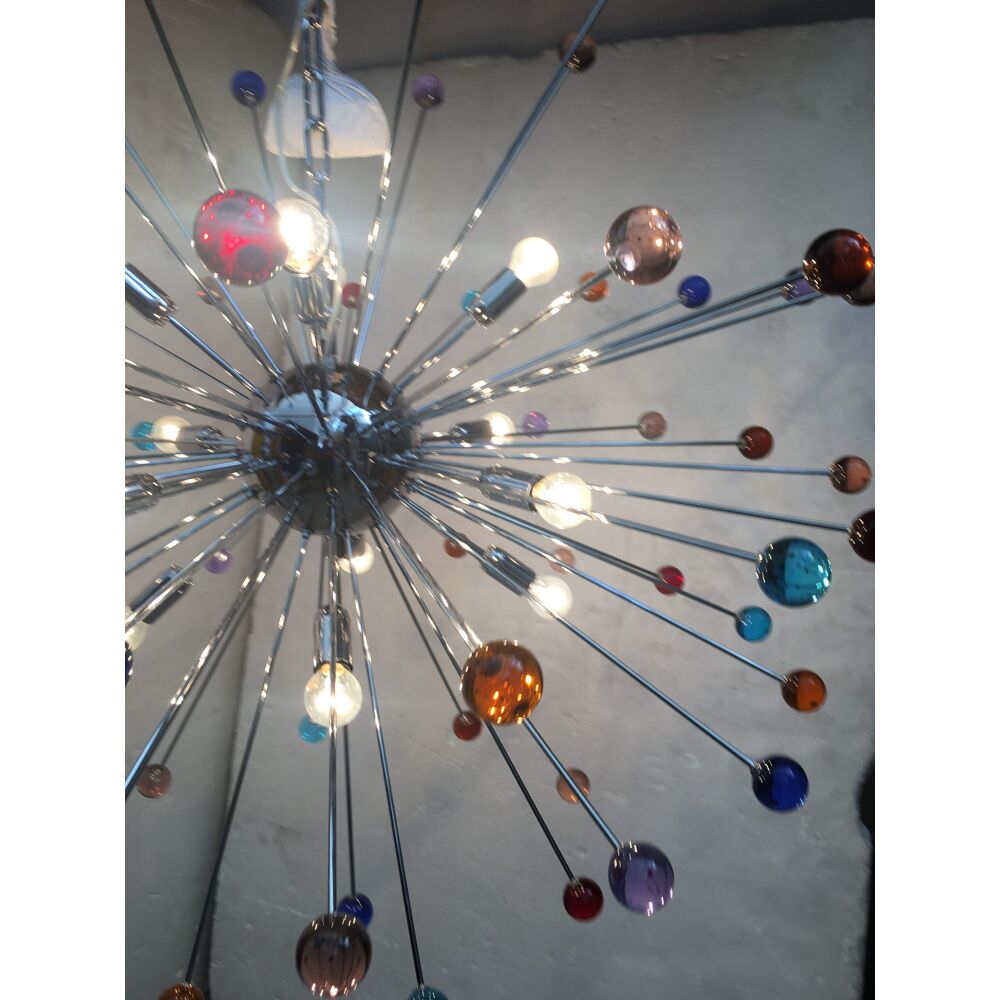 Lustre spoutnik en verre de murano multicolore