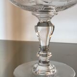 Lot of 9 champagne glasses in cut crystal engraved 1930