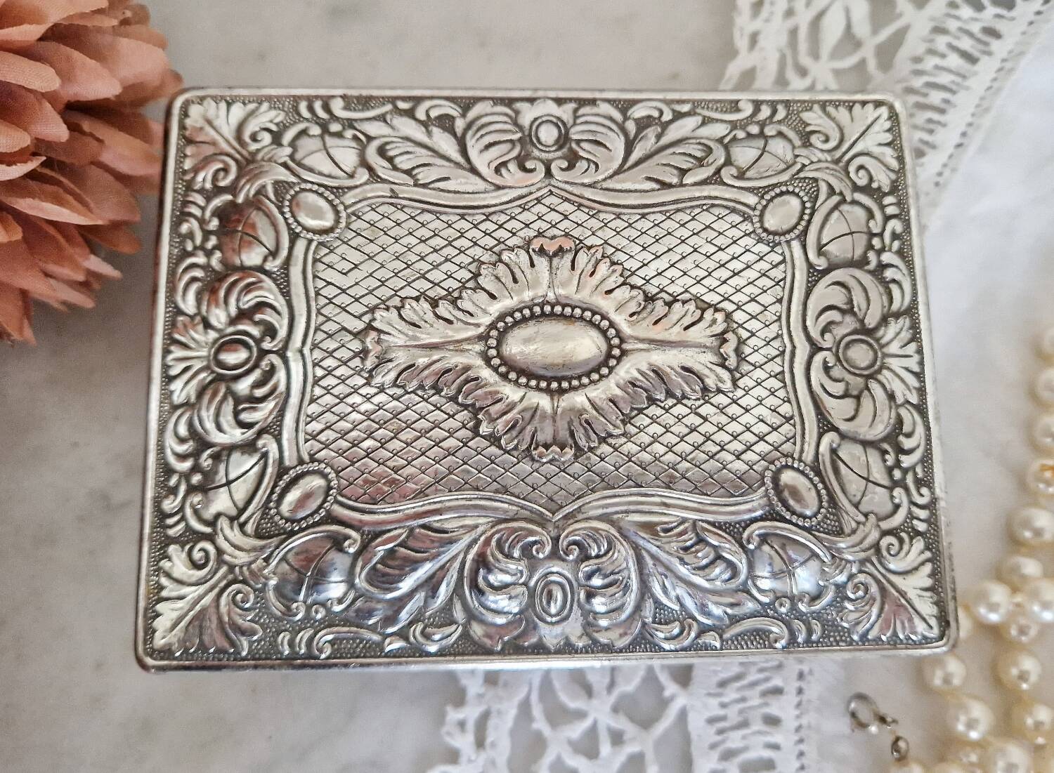 Vintage silver metal jewelry box