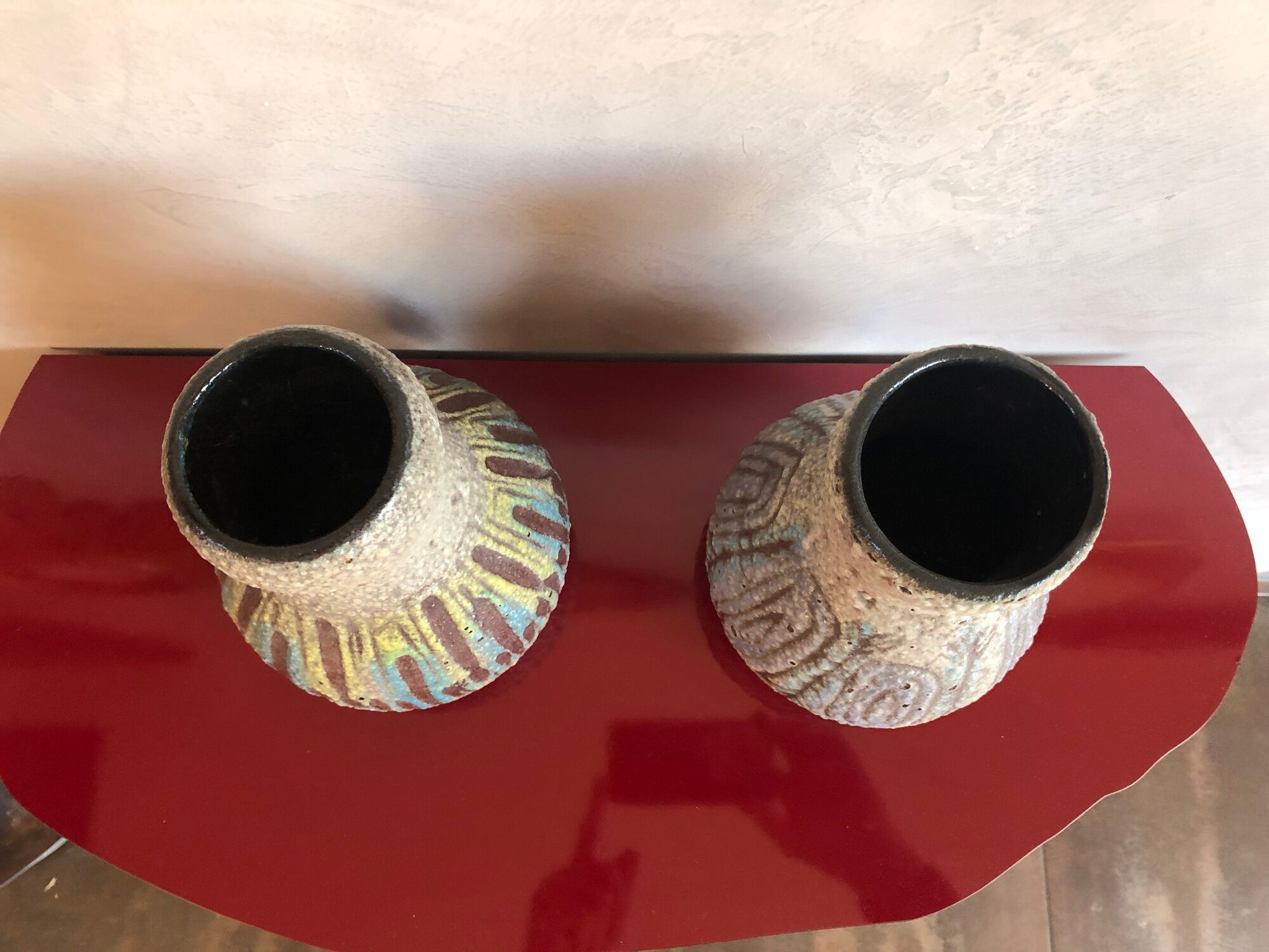 Pair of ceramic vases Accolay vintage africanist decoration 1960