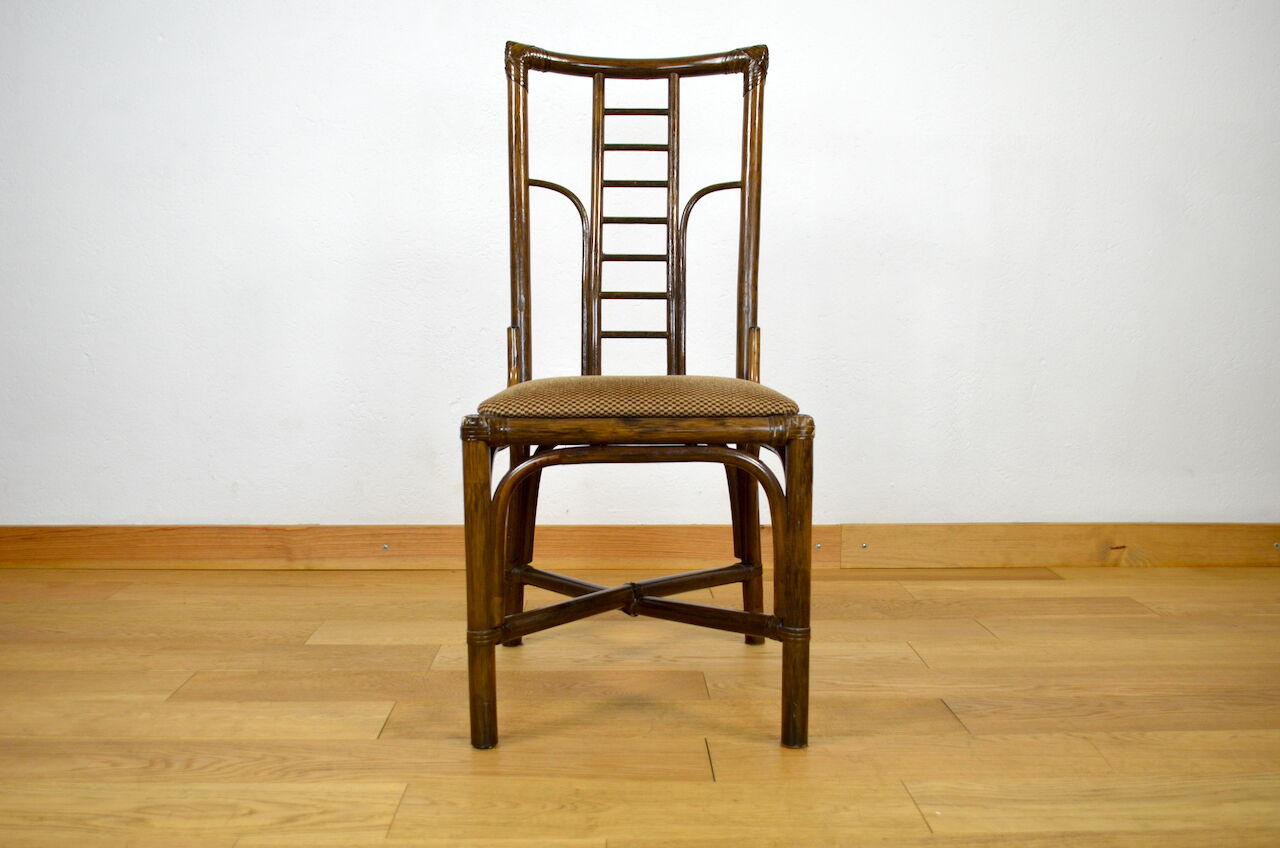 Series of 6 bamboo chairs & fabric 1980