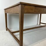 Two-sided oak work table, with 4 drawers