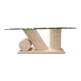 1980s Neo Classic Natural Mactan Stone Dining Table with Glass Top