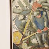 Huile sur panneau suédoise « Bûcherons »