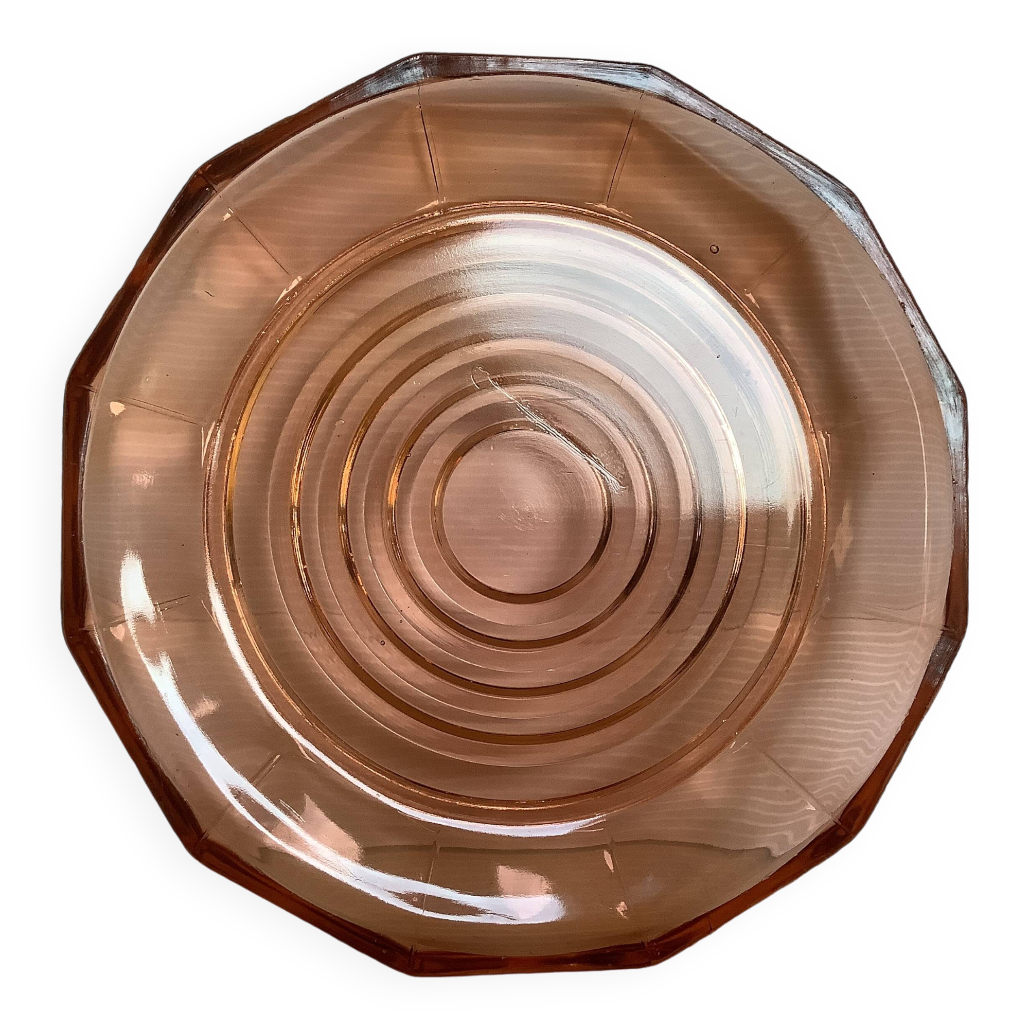 Faceted dish in pink glass Rosaline style