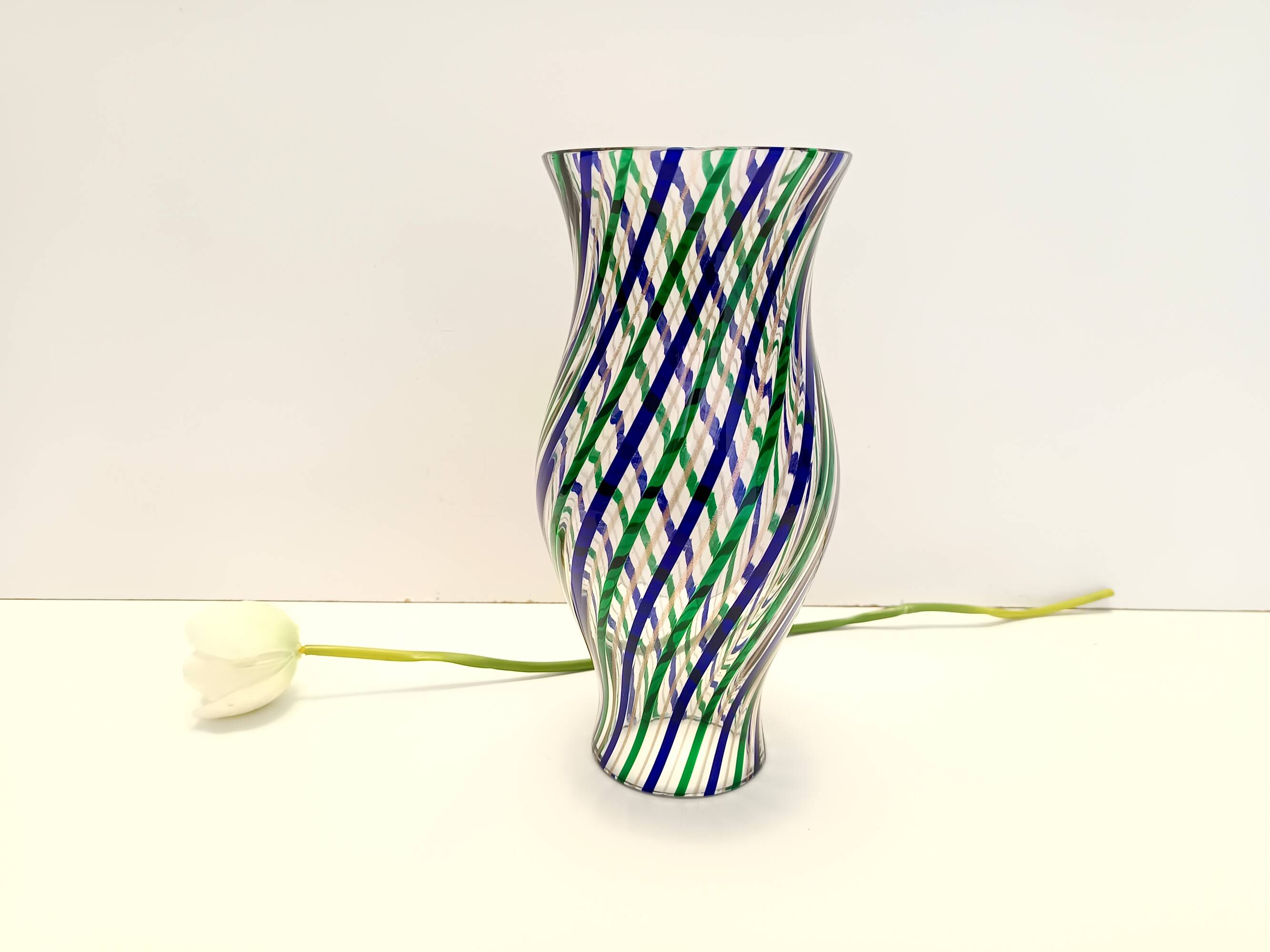 Green, Blue, Bronze and Clear Murano Glass Vase by Irene Paolo, Italy 1990s