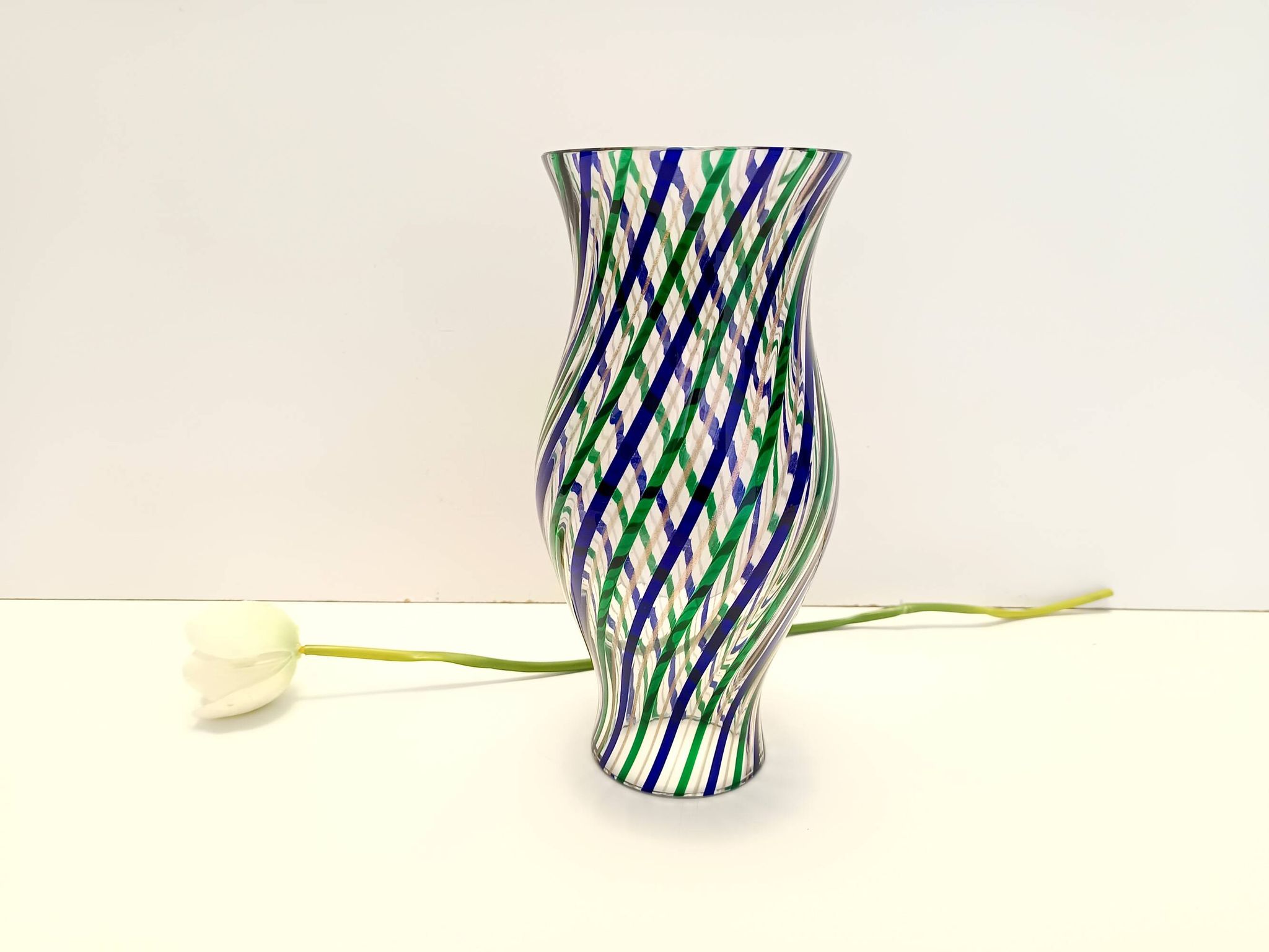 Green, Blue, Bronze and Clear Murano Glass Vase by Irene Paolo, Italy 1990s