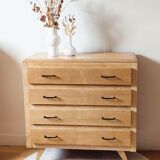 Vintage oak chest of drawers with splayed legs, restored