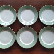 6 flat plates Villeroy & Boch Mettlach celadon green and vintage gold 1960s