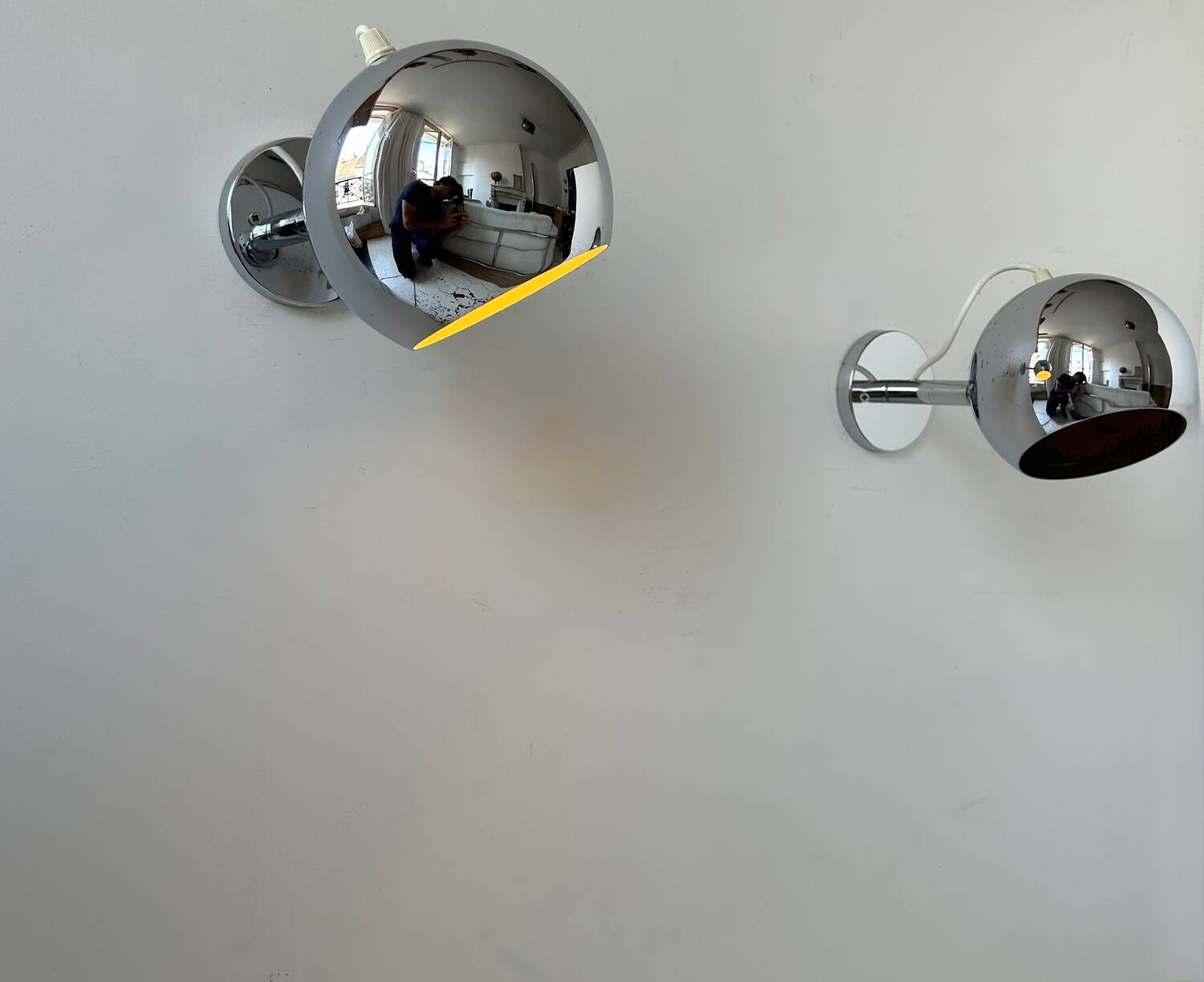 Pair of vintage chrome wall lights, adjustable, France 1960