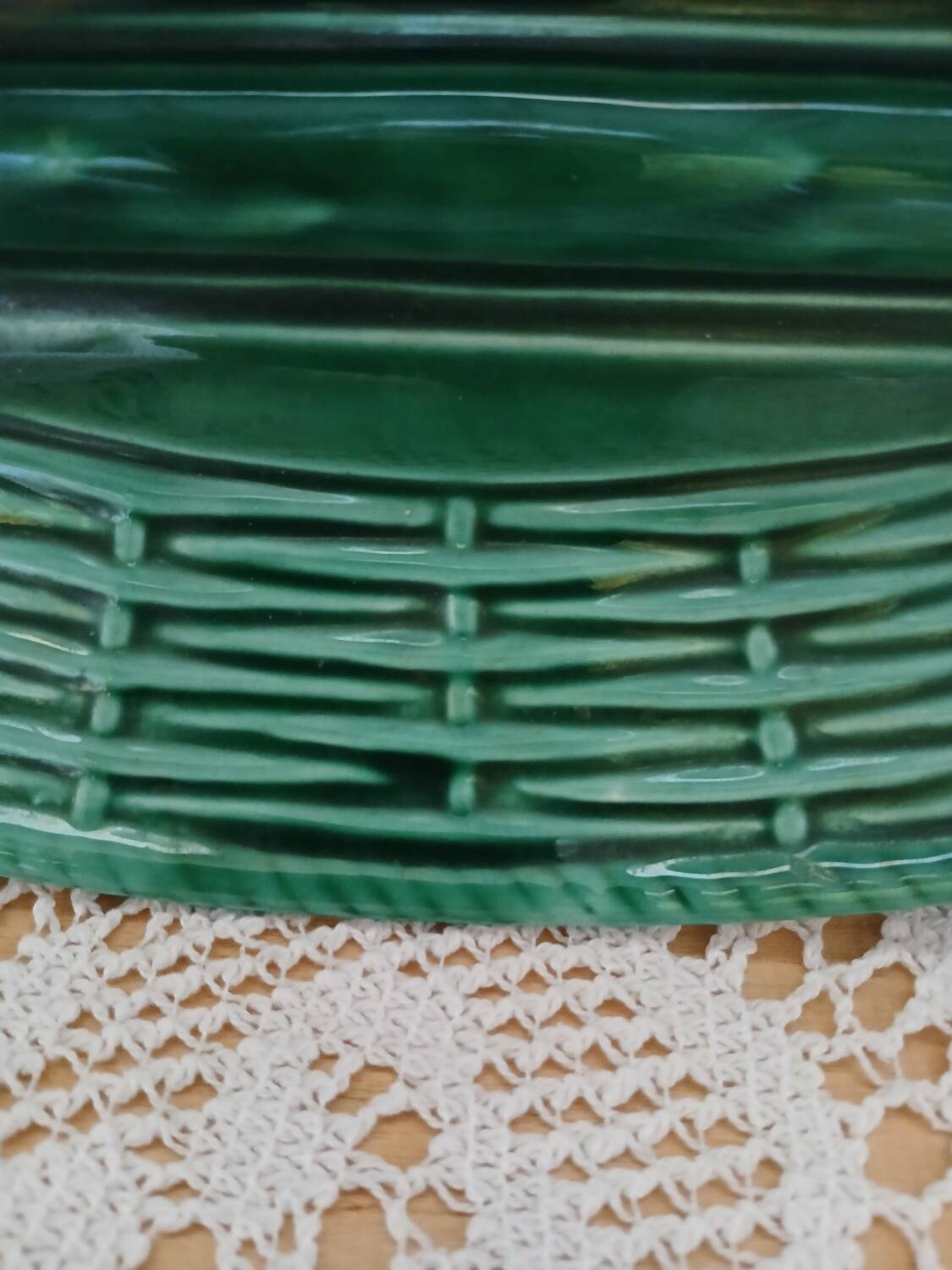 Antique Barbotine dish with asparagus motifs