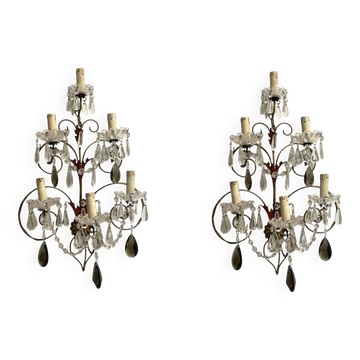 Florentine Tole Crystal Sconces Set of 2 1950’s