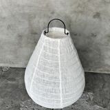 Small Japanese-style table lamp in linen, metal and rattan in the shape of a drop H50 D30