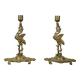 Pair of antique heron candlesticks in gilded brass – Orientalist Art Deco style