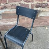 4 industrial school chairs tubular steel and mullca type wood