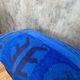 Vintage Turkish Wool Lumbar Pillow, Handmade Blue Geometric Rug Cushion