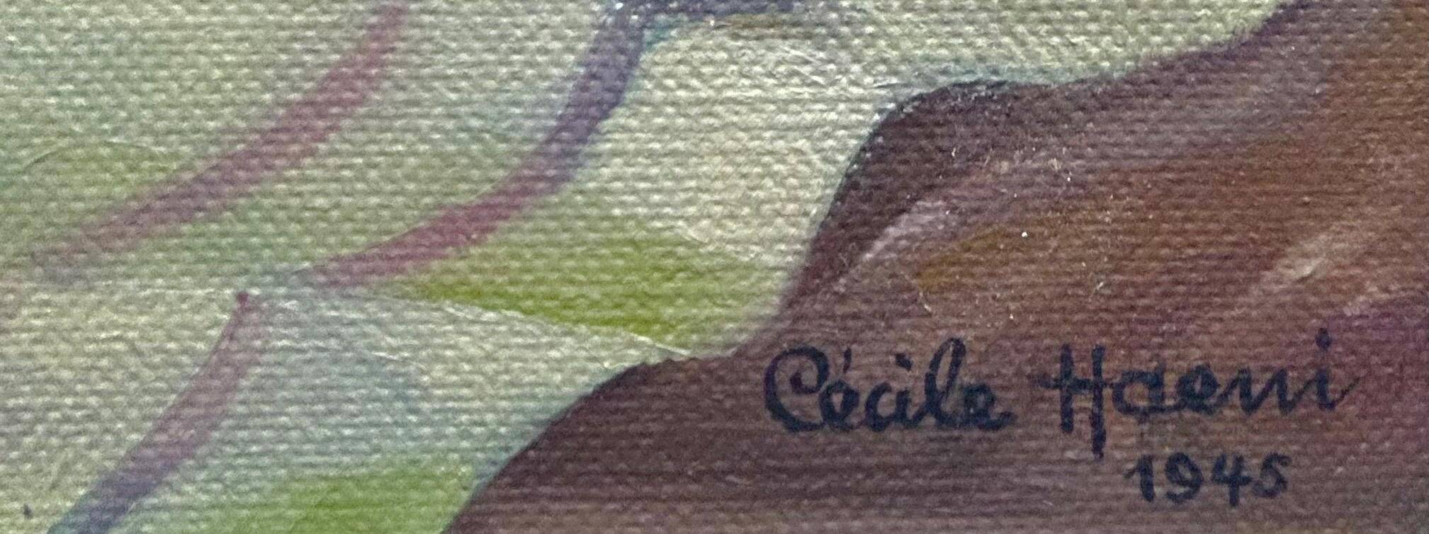 1940s French Cecile Haeni Hydrangea Still Life – Signed Vintage Oil on Pane