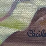 1940s French Cecile Haeni Hydrangea Still Life – Signed Vintage Oil on Pane