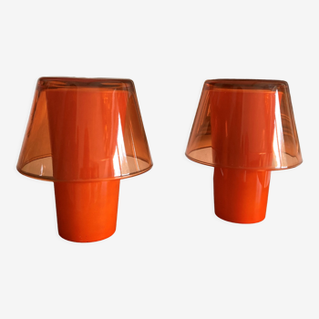 Paire de lampes de table orange Ikea Gavik design 90's