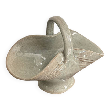 Vintage Pocket Bowl Basket Handle Enamelled Stoneware Wabi-sabi Modernist