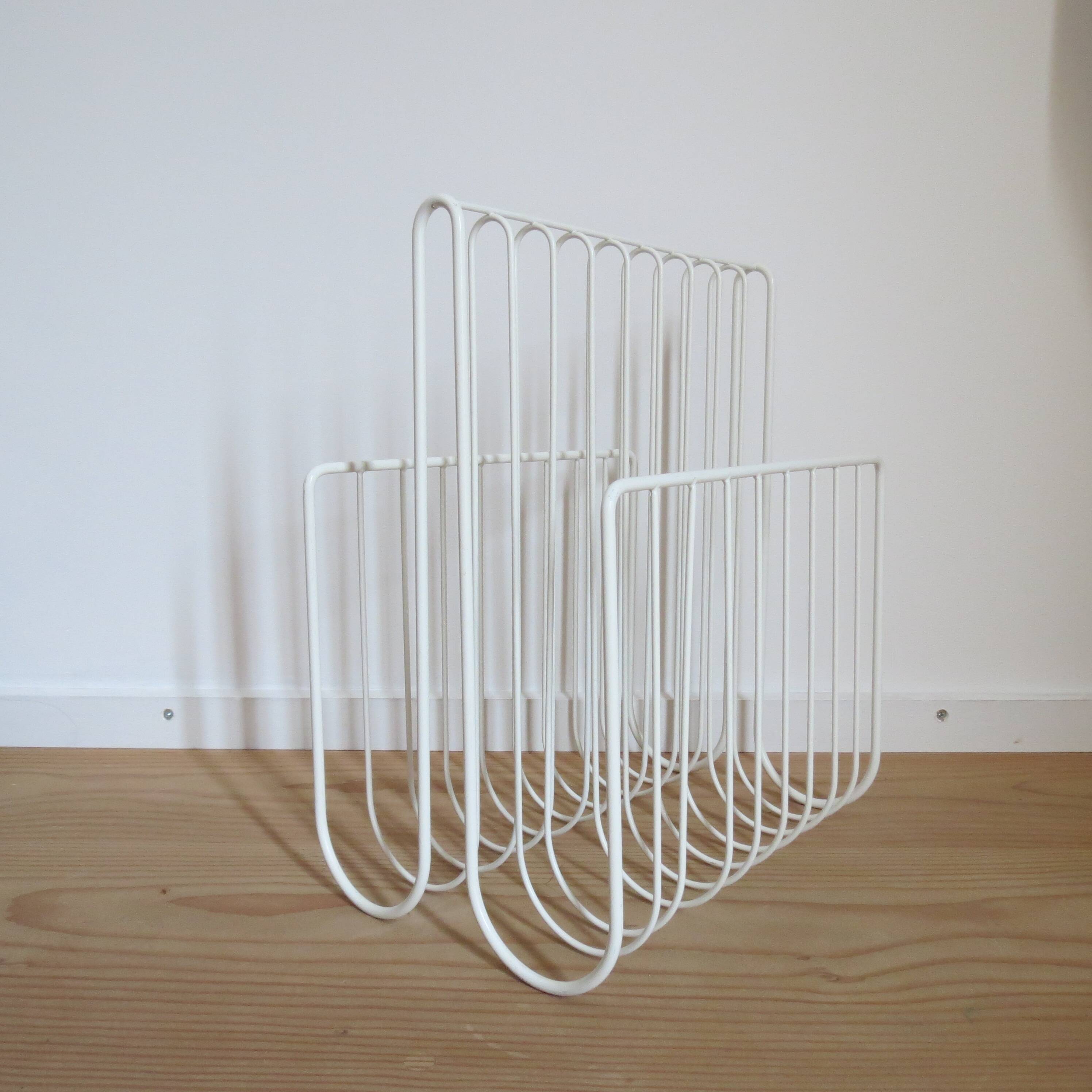Vintage White Metal Magazine Rack
