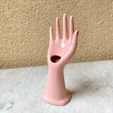 Vase baguier hand ceramic vintage pink 70s