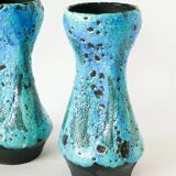 Pair of large Fat Lava vases, sky blue and black, 1970.