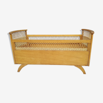 Vintage wood and rattan bed