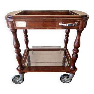 Orfèvrerie Christofle in Paris - Serving trolley / rolling bar - In silver metal and stained wood